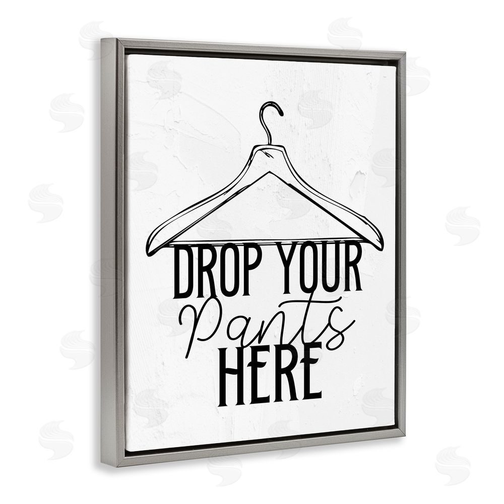 Kim Allen Drop Pants Here with Hanger Gray Floating Frame Canvas Wall Art Print