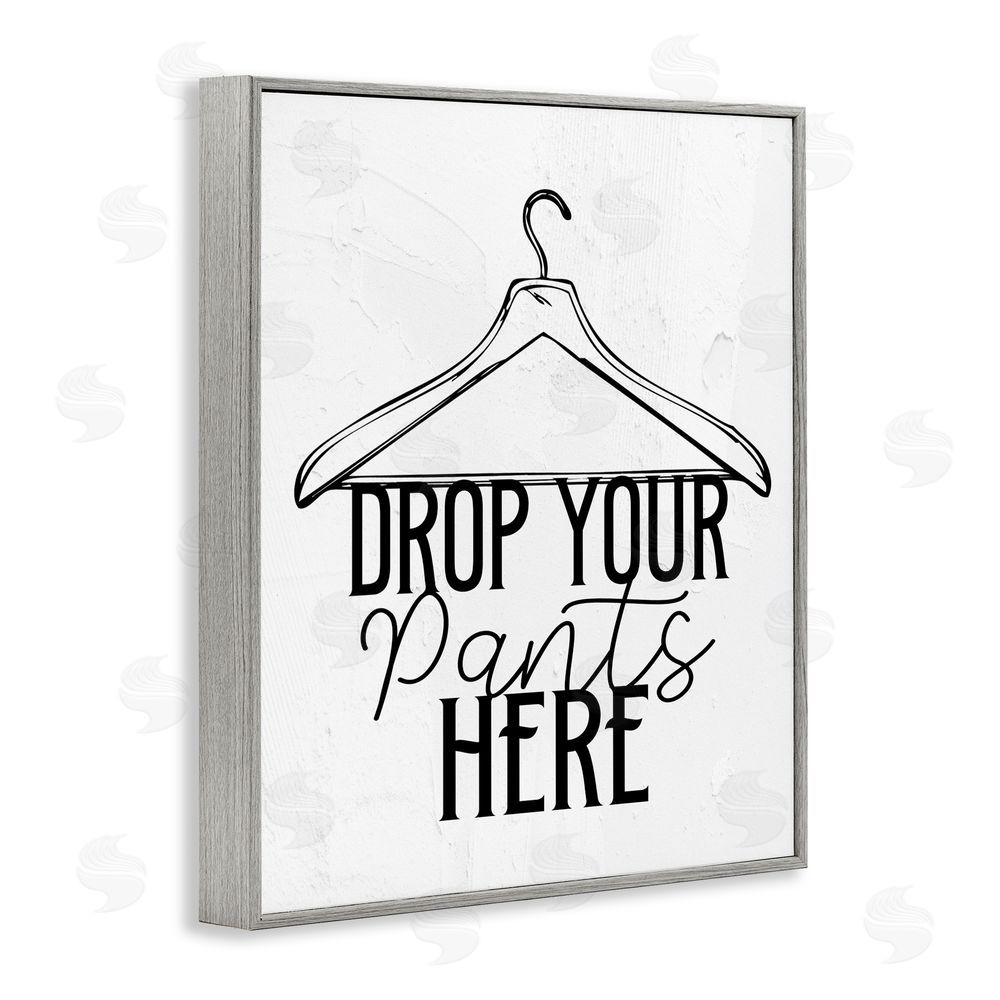 Kim Allen Drop Pants Here with Hanger Gray Framed Giclee Print Wall Art