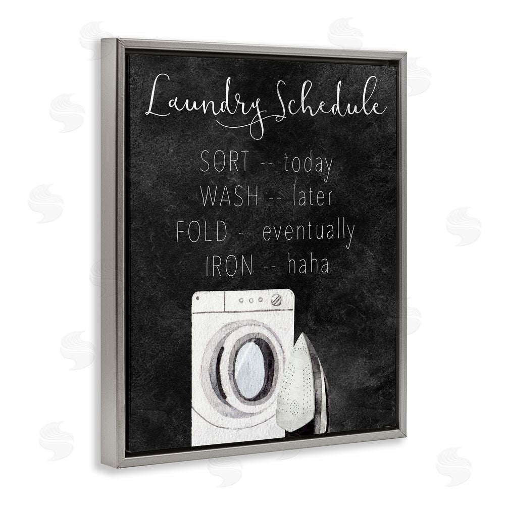 Kim Allen Lazy Laundry Schedule Humor Gray Floating Frame Canvas Wall Art Print