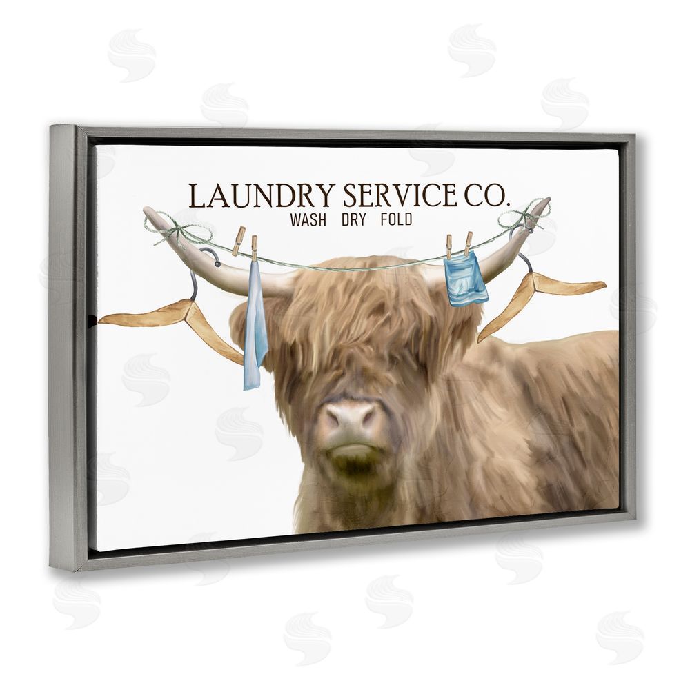 Kim Allen Laundry Service Cattle Gray Floating Frame Canvas Wall Art Print
