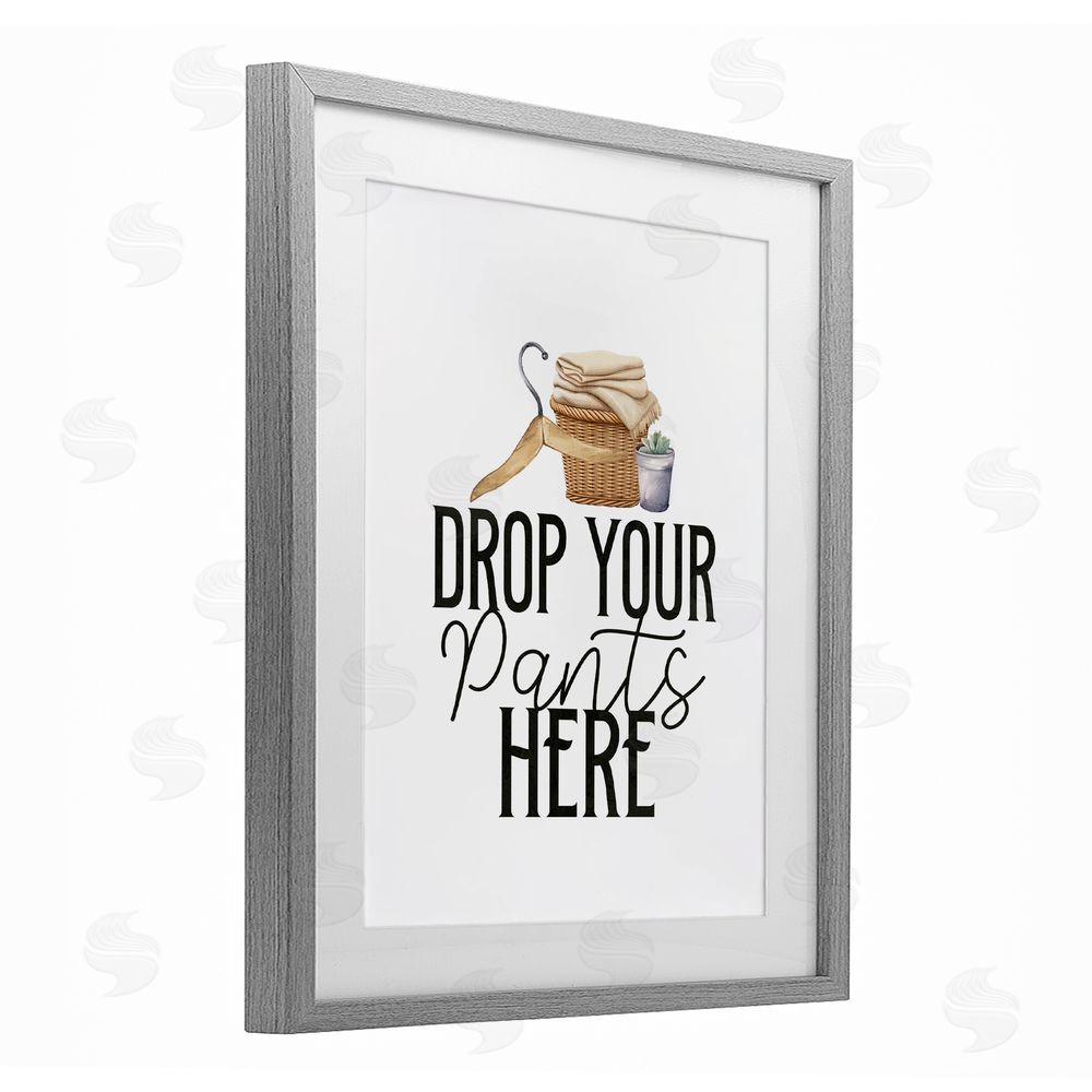 Kim Allen Drop Your Pants Here Minimal Gray Framed Print Under Glass Wall Art