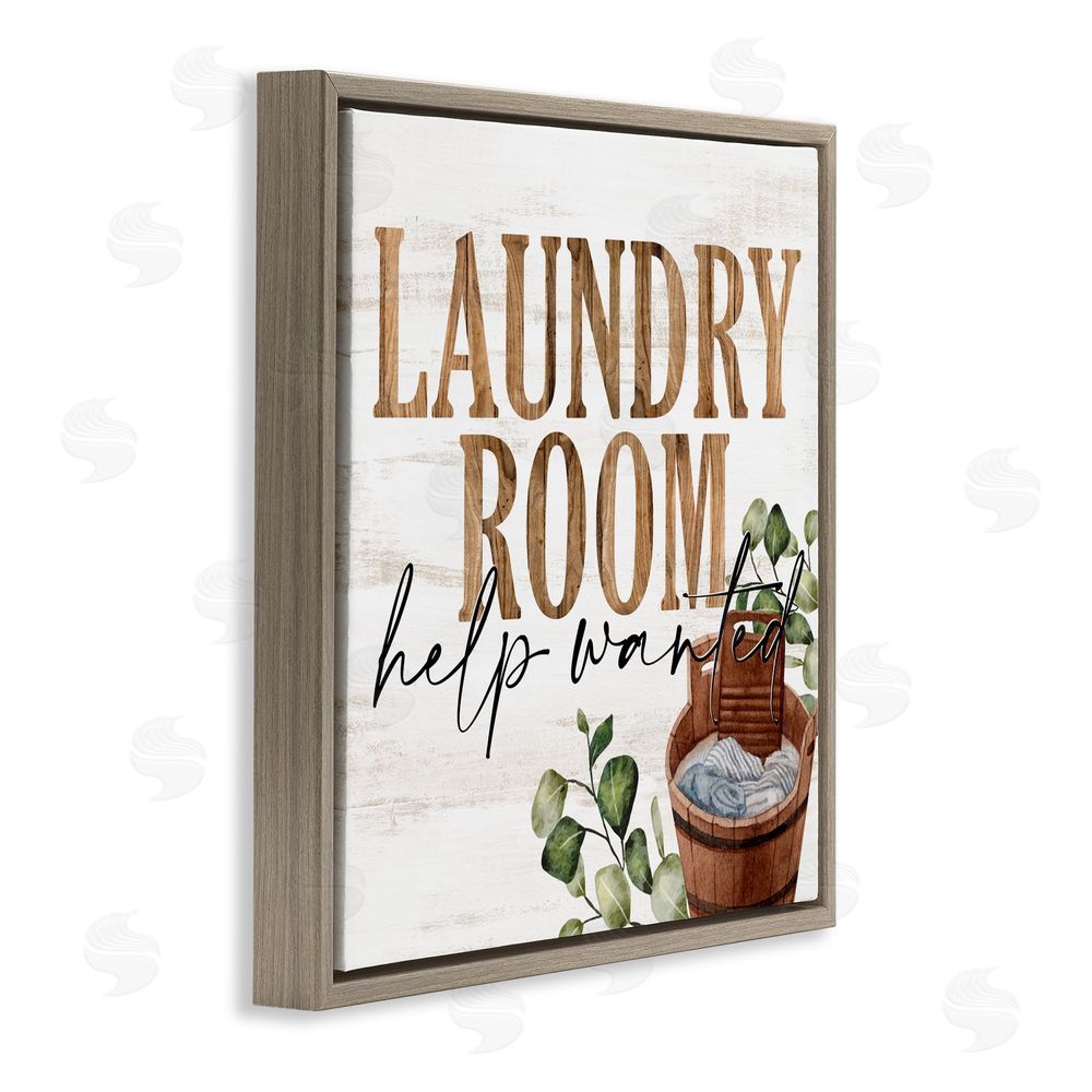 Kim Allen Help Wanted Rustic Laundry Room Brown Floating Frame Canvas Wall Art Print