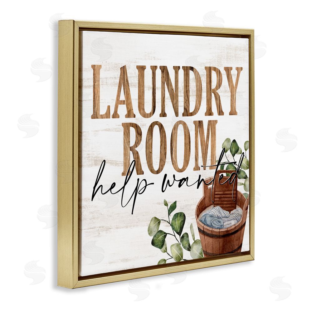 Kim Allen Help Wanted Rustic Laundry Room Gold Floating Frame Canvas Wall Art Print