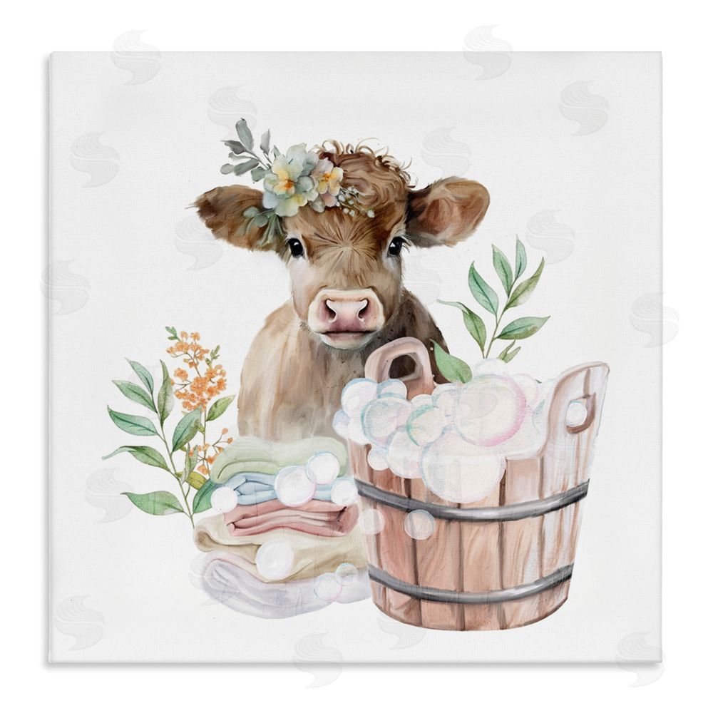 Kim Allen Laundry Day Baby Cow Stretched Canvas Wall Art Print