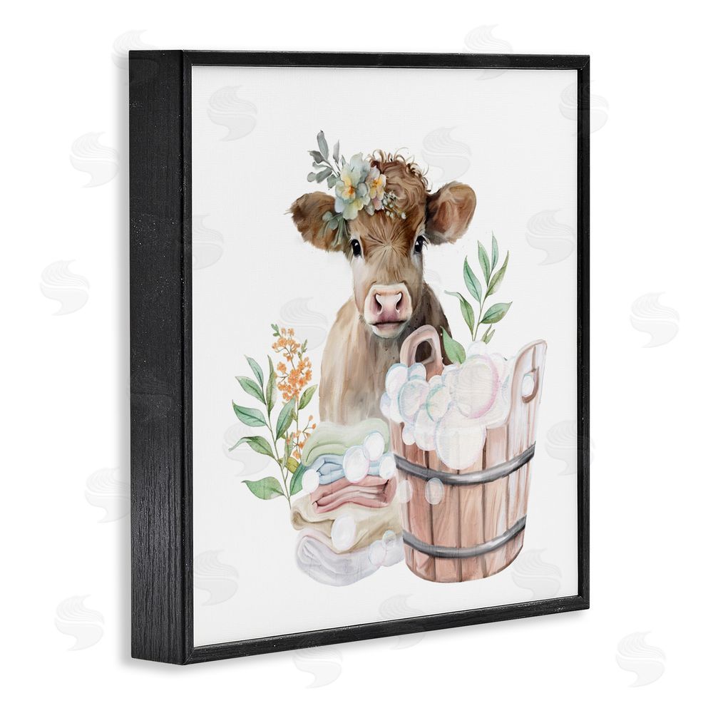 Kim Allen Laundry Day Baby Cow Black Framed Giclee Print Wall Art
