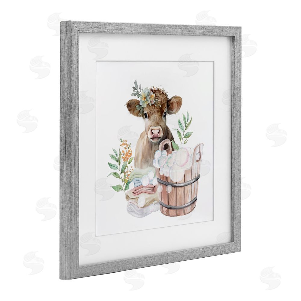 Kim Allen Laundry Day Baby Cow Gray Framed Print Under Glass Wall Art
