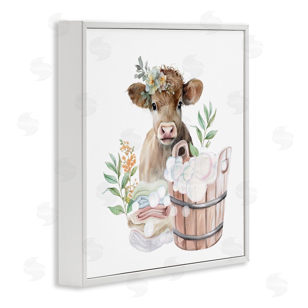 Kim Allen Laundry Day Baby Cow White Framed Giclee Print Wall Art