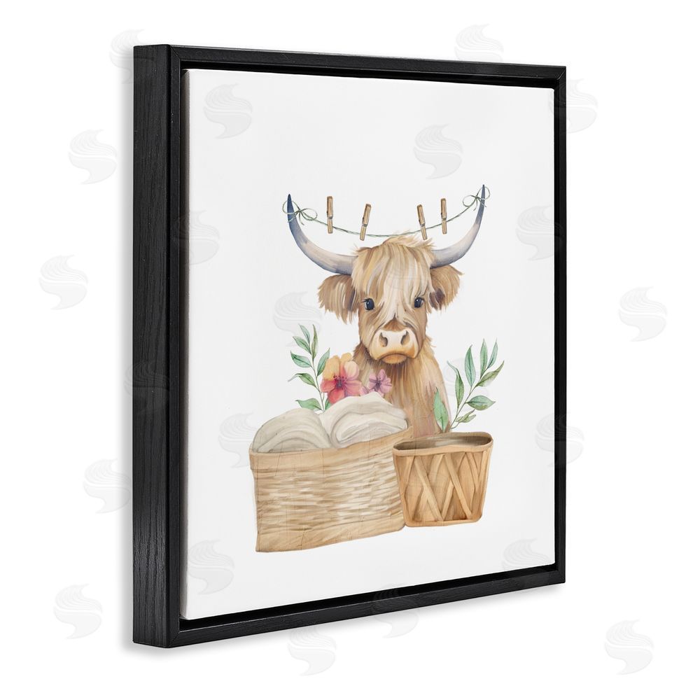 Kim Allen Laundry Day Baby Cattle Black Floating Frame Canvas Wall Art Print