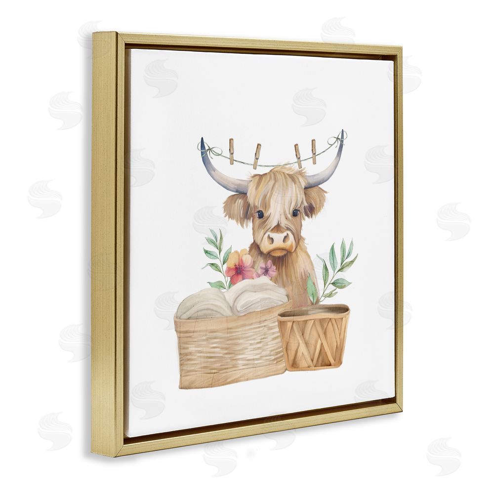 Kim Allen Laundry Day Baby Cattle Gold Floating Frame Canvas Wall Art Print