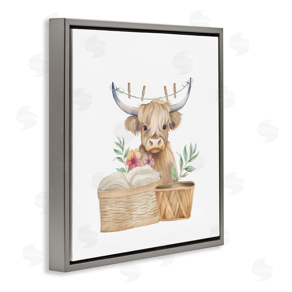 Kim Allen Laundry Day Baby Cattle Gray Floating Frame Canvas Wall Art Print