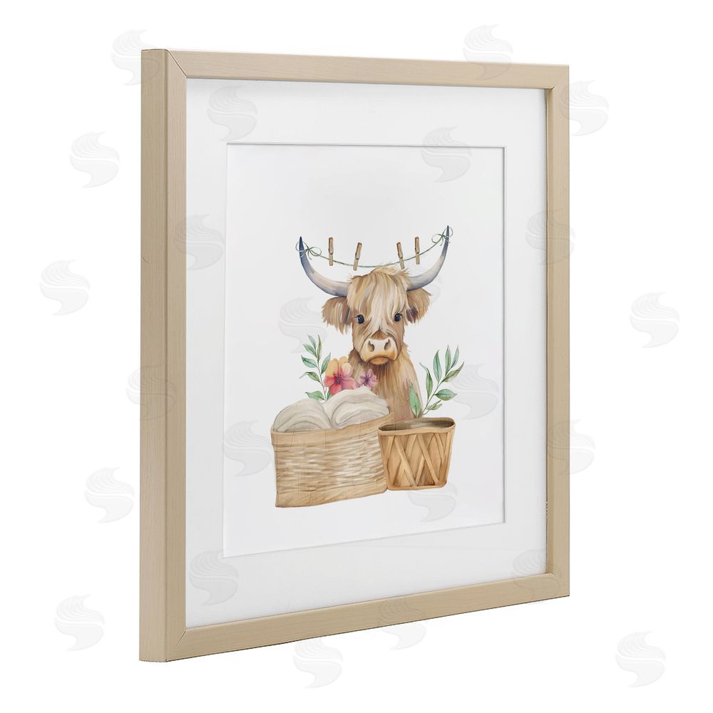 Kim Allen Laundry Day Baby Cattle Brown Framed Print Under Glass Wall Art