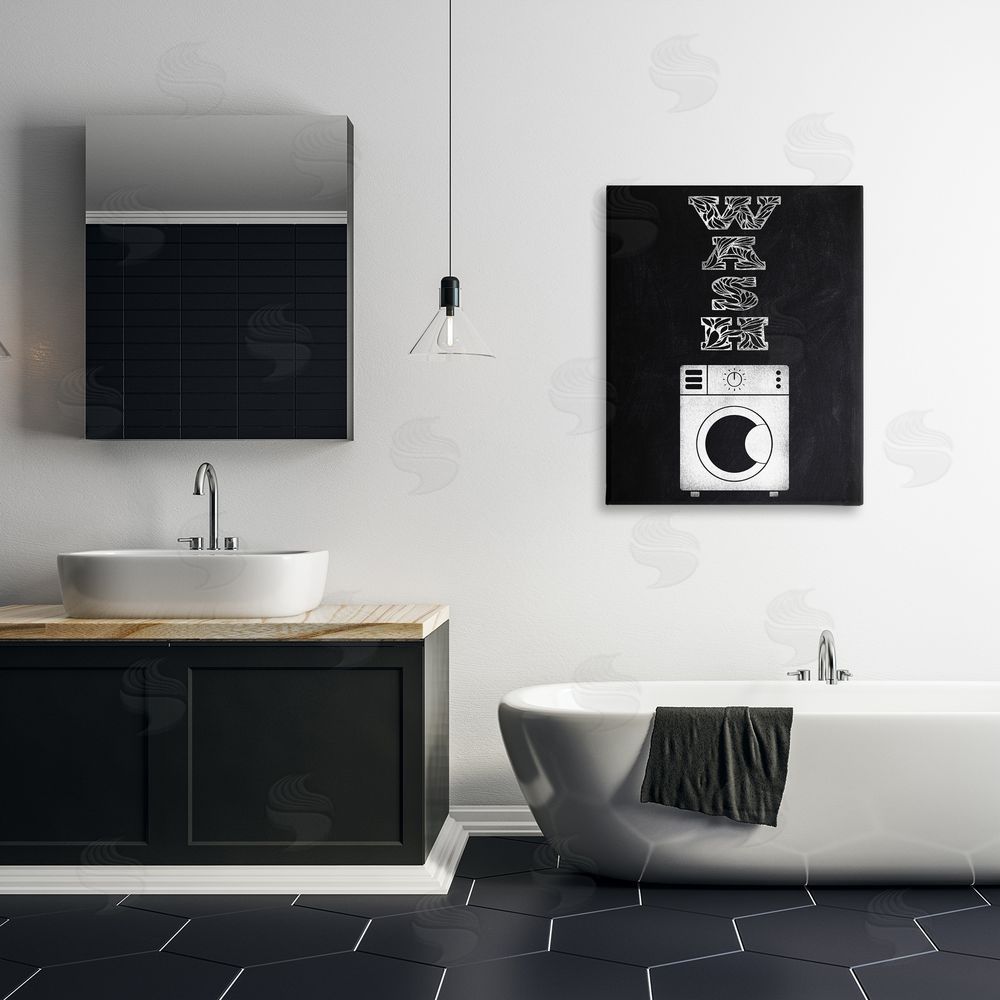 Marcus Prime Laundry Wash Ornate Letters Stretched Canvas Wall Art Print in Room