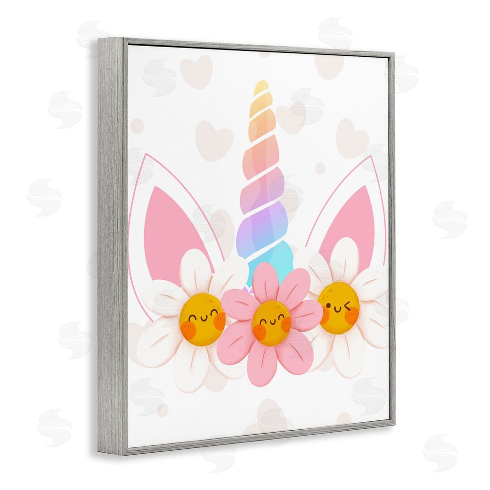 Jesse Keith Daisy Unicorn with Hearts Gray Framed Giclee Print Wall Art