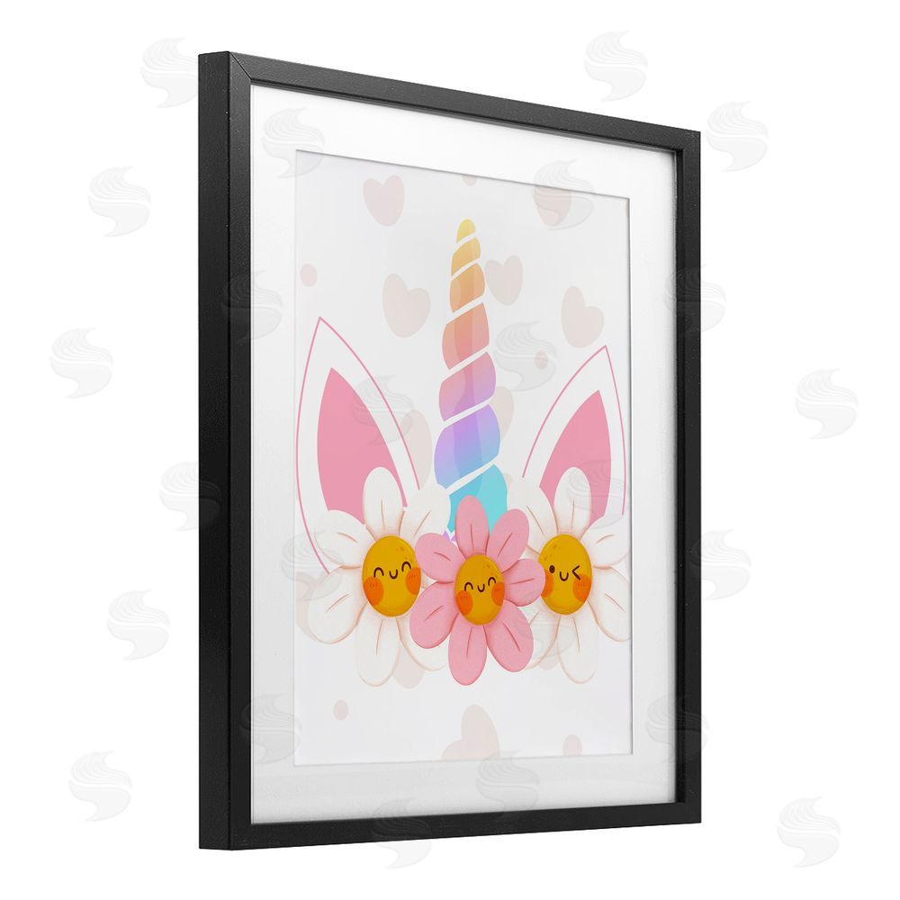 Jesse Keith Daisy Unicorn with Hearts Black Framed Print Under Glass Wall Art