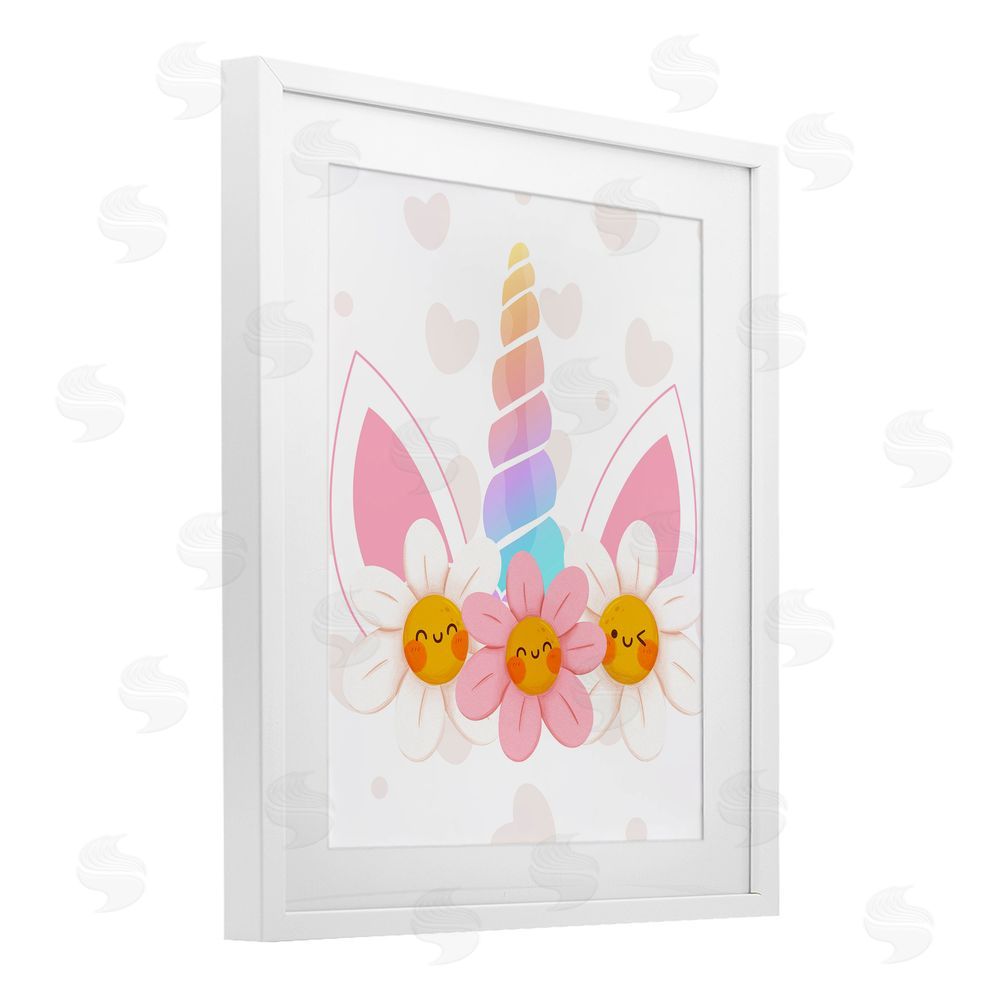 Jesse Keith Daisy Unicorn with Hearts White Framed Print Under Glass Wall Art