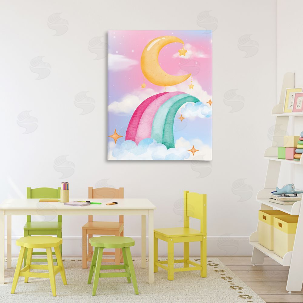 Jesse Keith Moon Rainbow in Clouds Stretched Canvas Wall Art Print in Room