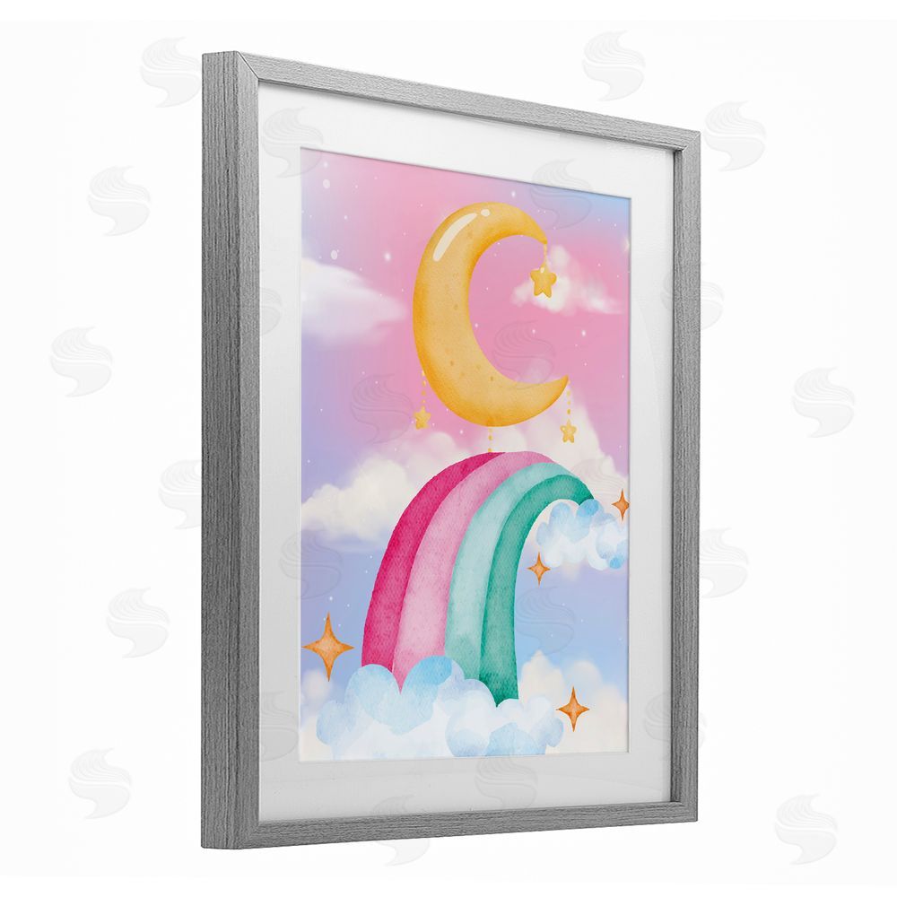 Jesse Keith Moon Rainbow in Clouds Gray Framed Print Under Glass Wall Art