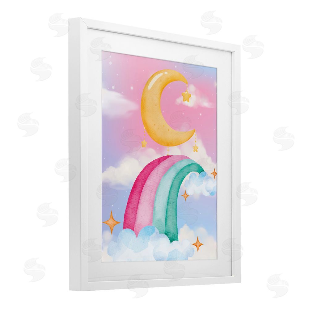 Jesse Keith Moon Rainbow in Clouds White Framed Print Under Glass Wall Art