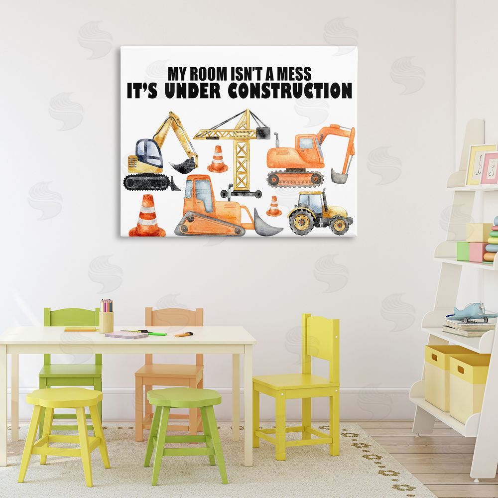Kim Allen Not A Mess Under Construction Stretched Canvas Wall Art Print in Room