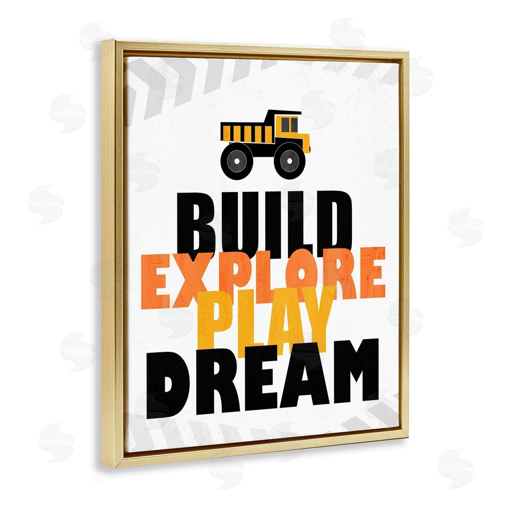Kim Allen Build Explore Play Dream Gold Floating Frame Canvas Wall Art Print