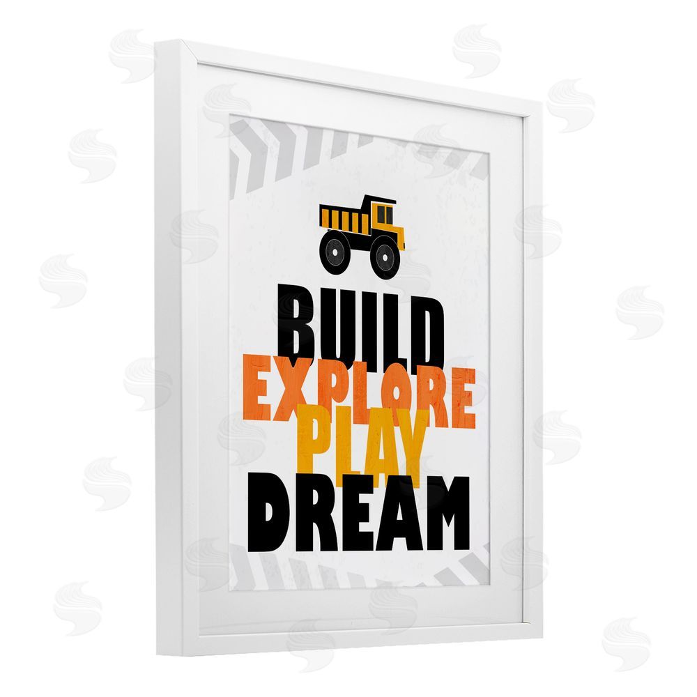Kim Allen Build Explore Play Dream White Framed Print Under Glass Wall Art