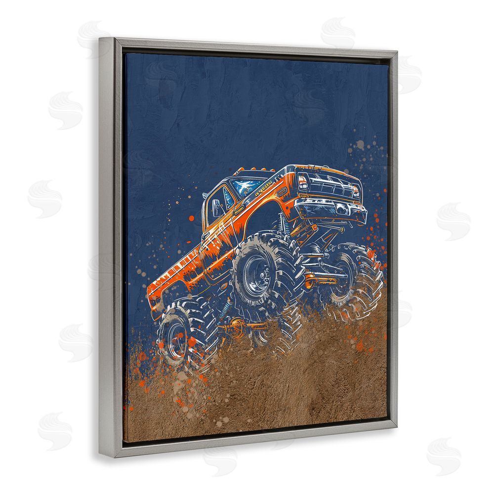 Kim Allen My Jam Monster Truck Gray Floating Frame Canvas Wall Art Print