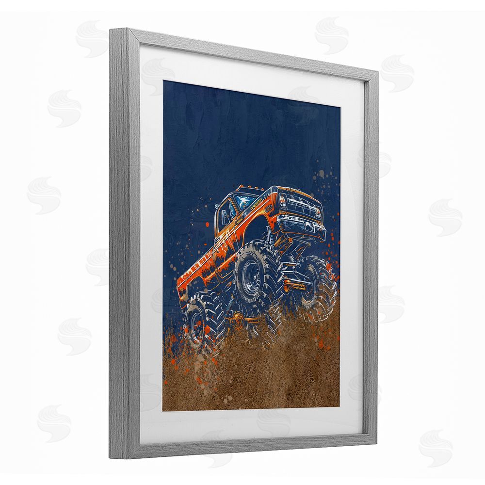 Kim Allen My Jam Monster Truck Gray Framed Print Under Glass Wall Art