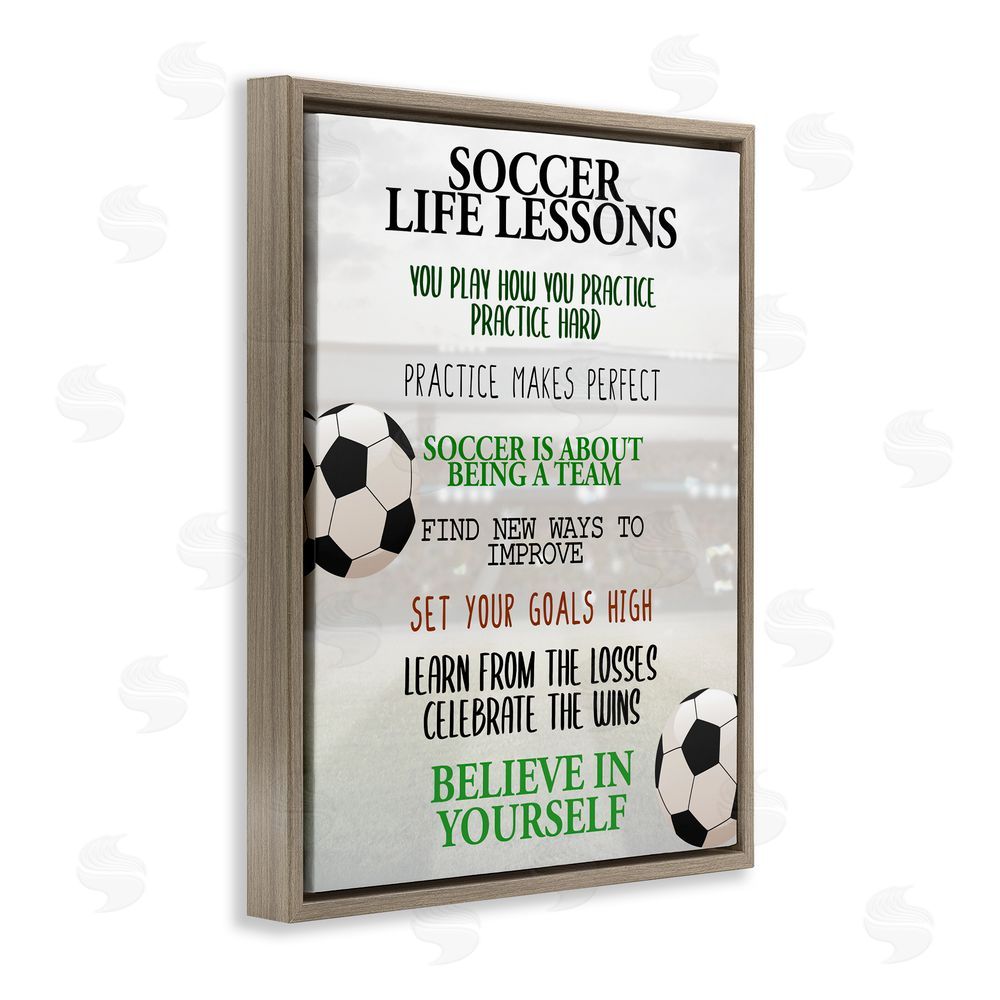 Kim Allen Soccer Life Lessons Brown Floating Frame Canvas Wall Art Print