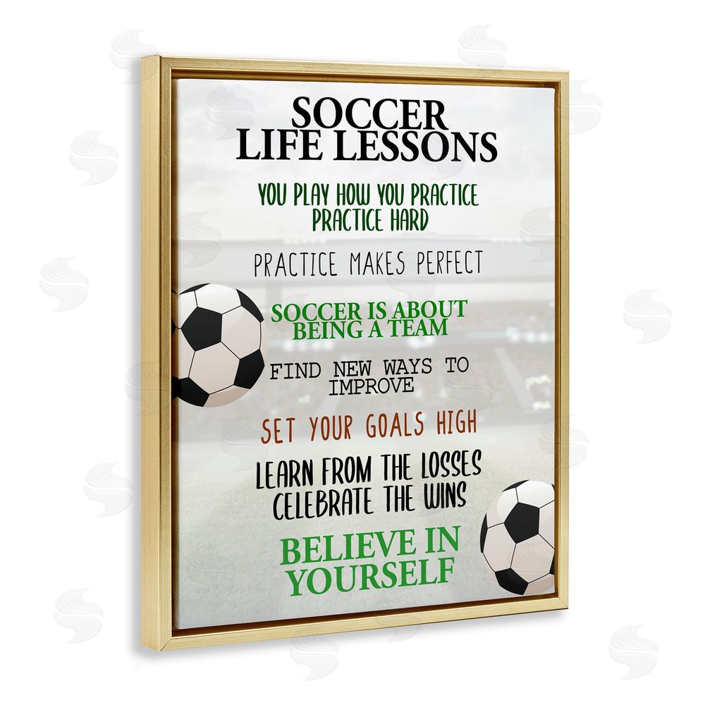 Kim Allen Soccer Life Lessons Gold Floating Frame Canvas Wall Art Print