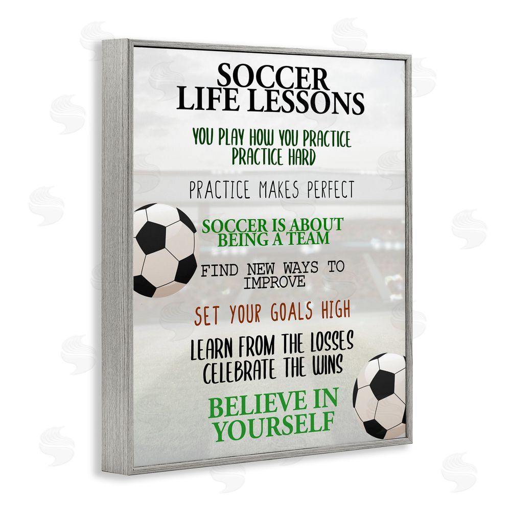 Kim Allen Soccer Life Lessons Gray Framed Giclee Print Wall Art