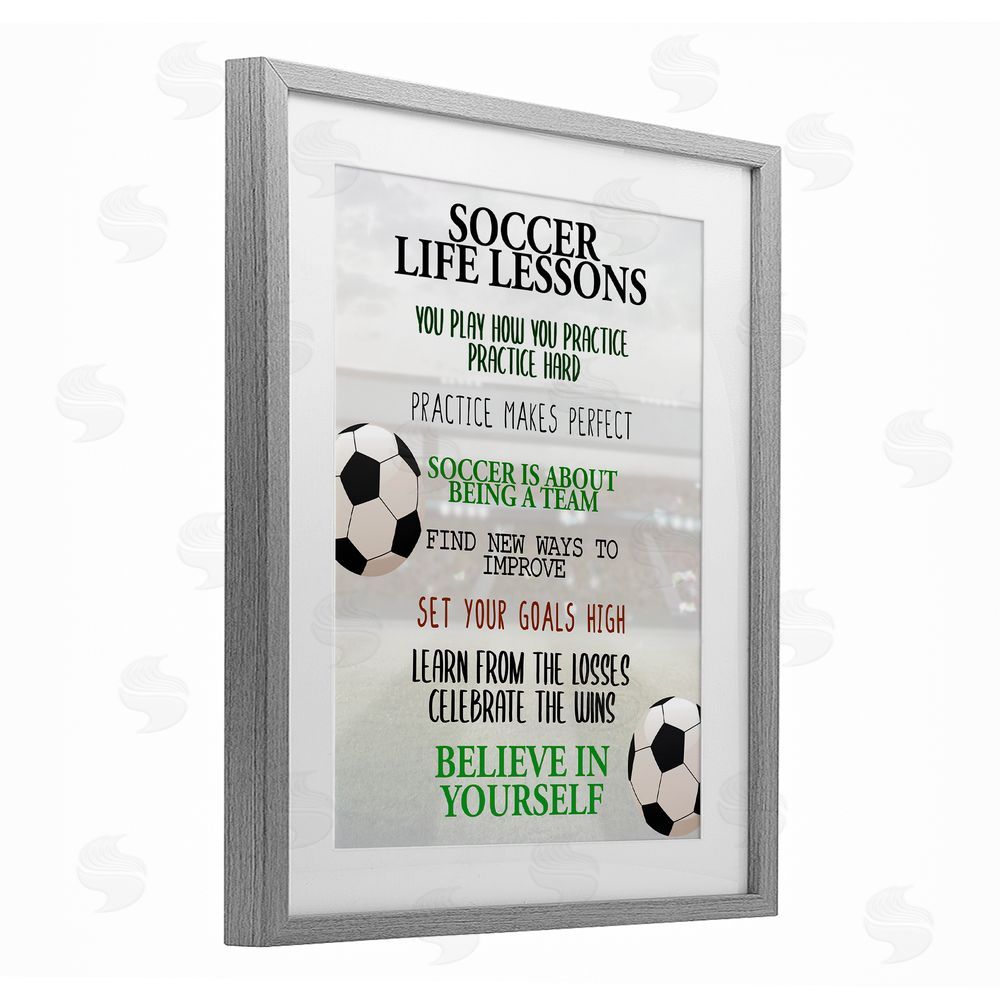 Kim Allen Soccer Life Lessons Gray Framed Print Under Glass Wall Art
