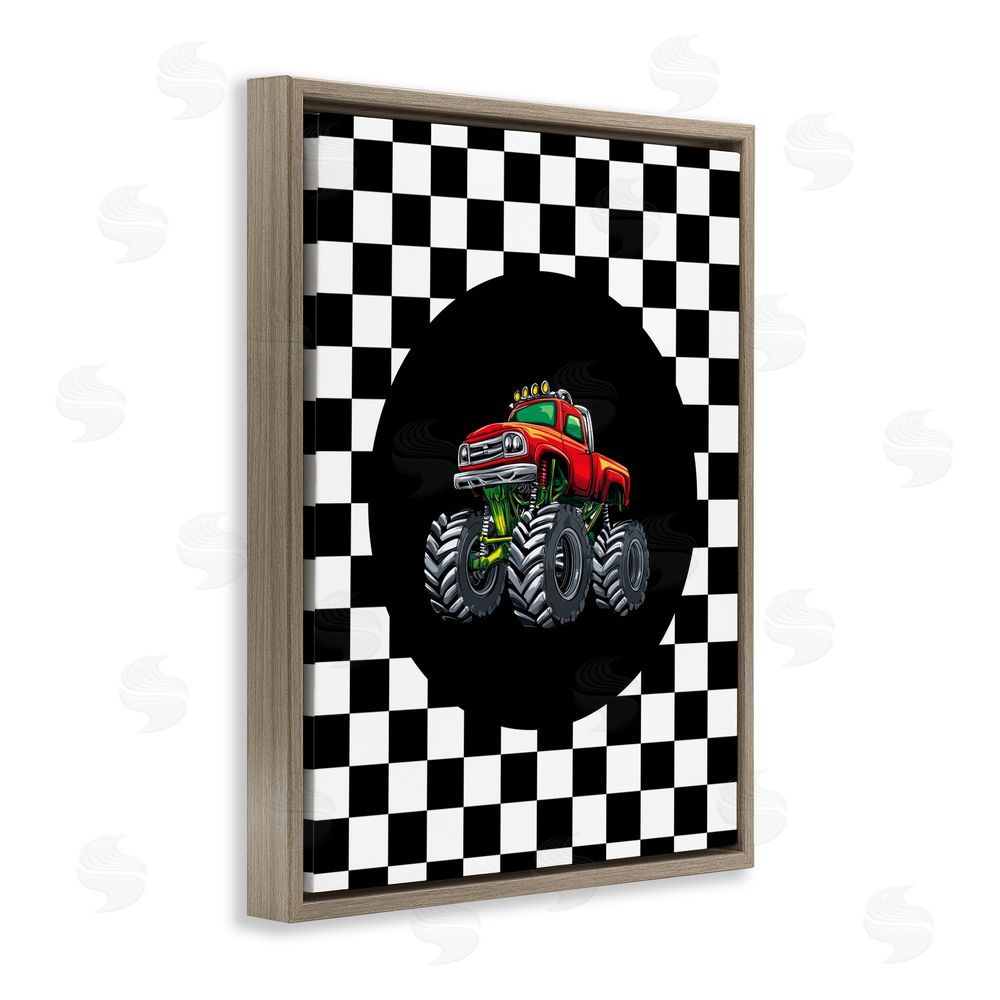 Kim Allen Monster Truck Dude Brown Floating Frame Canvas Wall Art Print