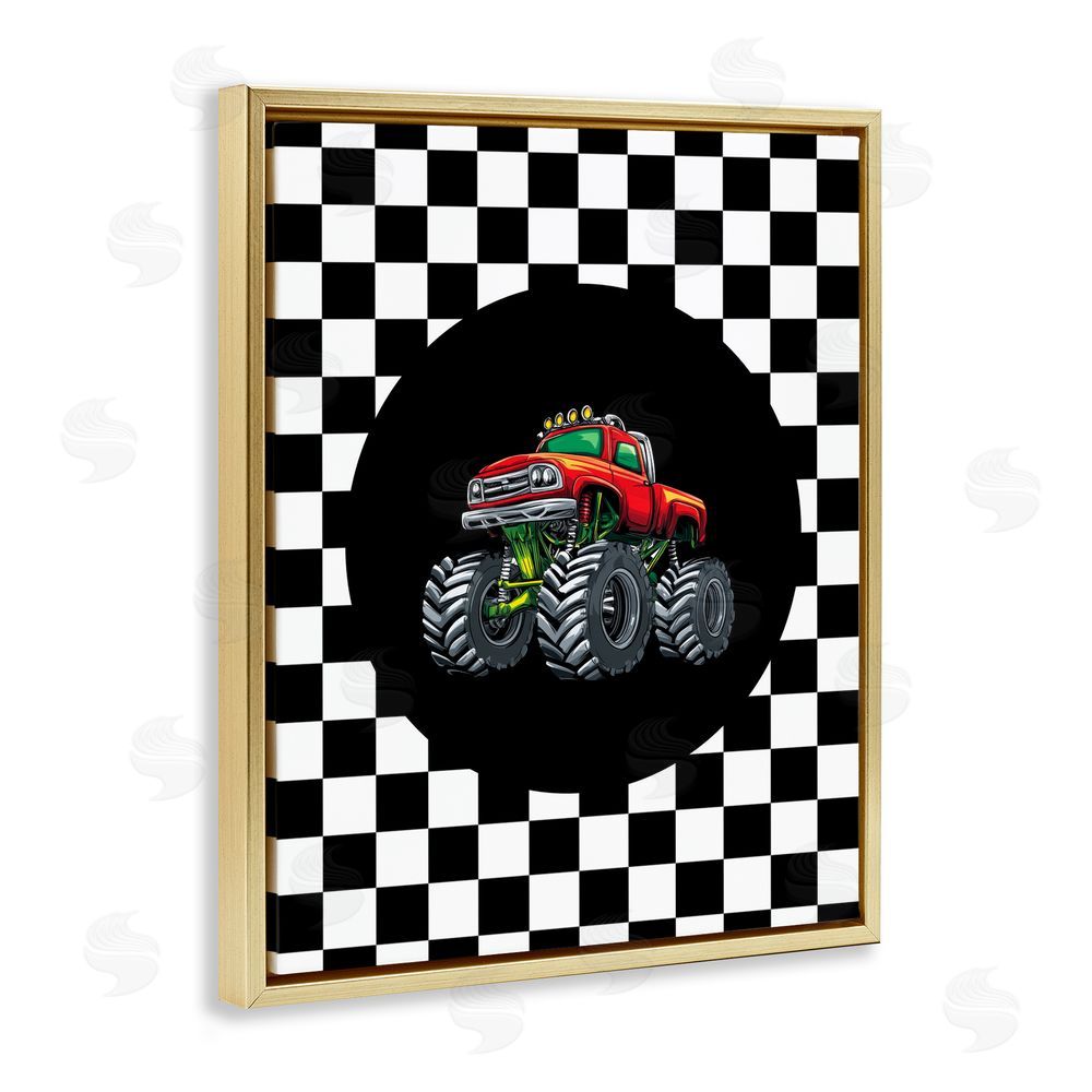 Kim Allen Monster Truck Dude Gold Floating Frame Canvas Wall Art Print