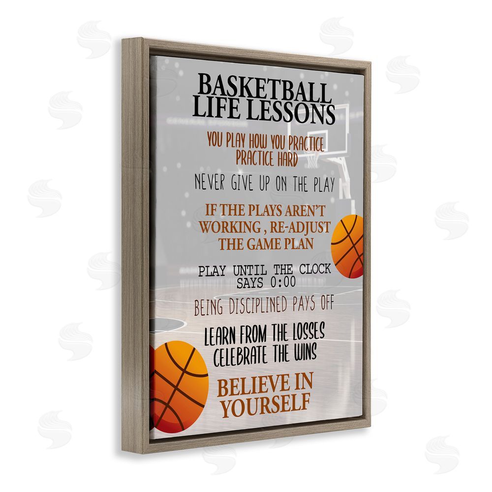 Kim Allen Basketball Life Lessons Brown Floating Frame Canvas Wall Art Print