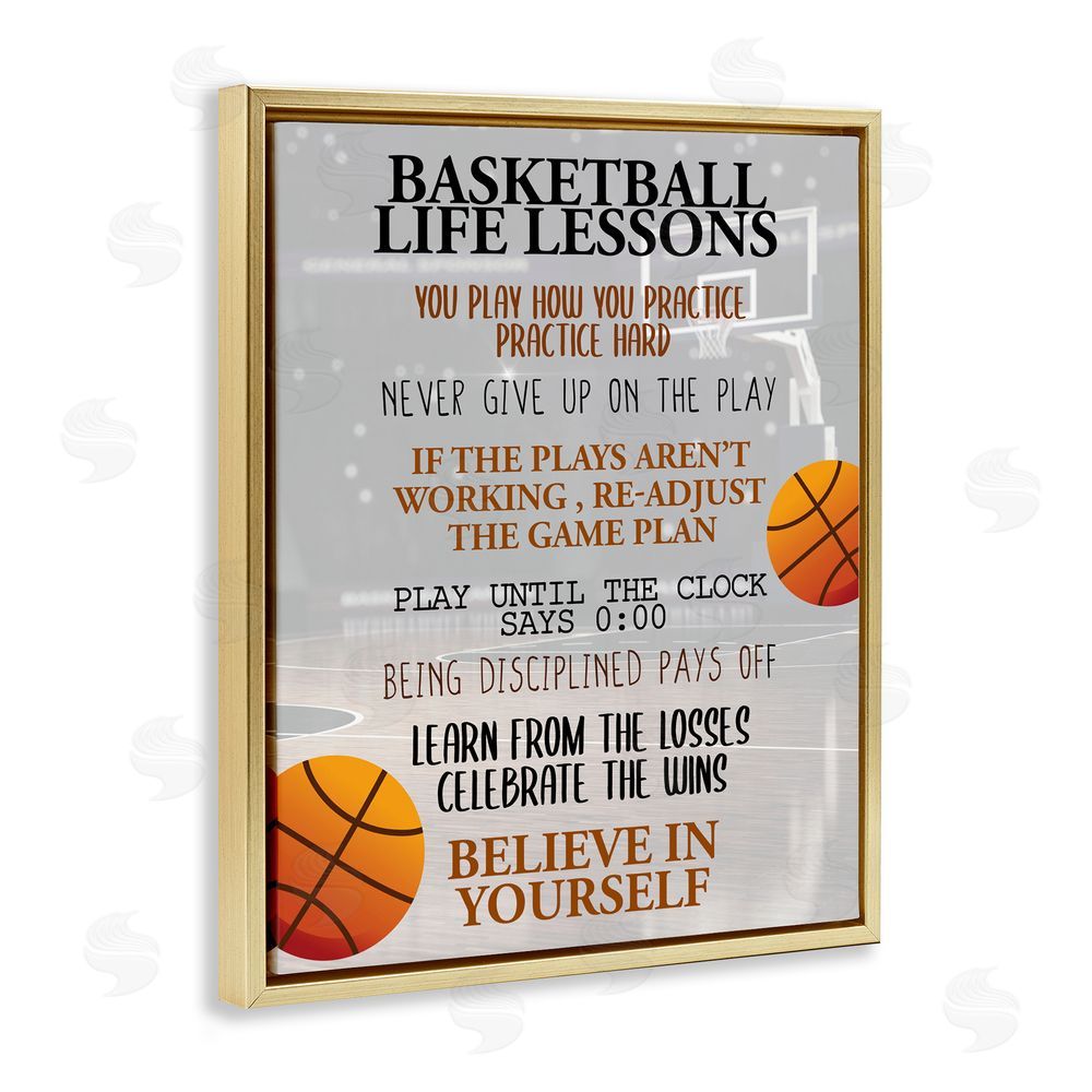 Kim Allen Basketball Life Lessons Gold Floating Frame Canvas Wall Art Print