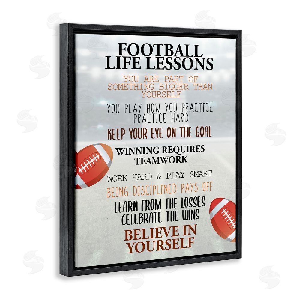 Kim Allen Football Life Lessons Black Floating Frame Canvas Wall Art Print
