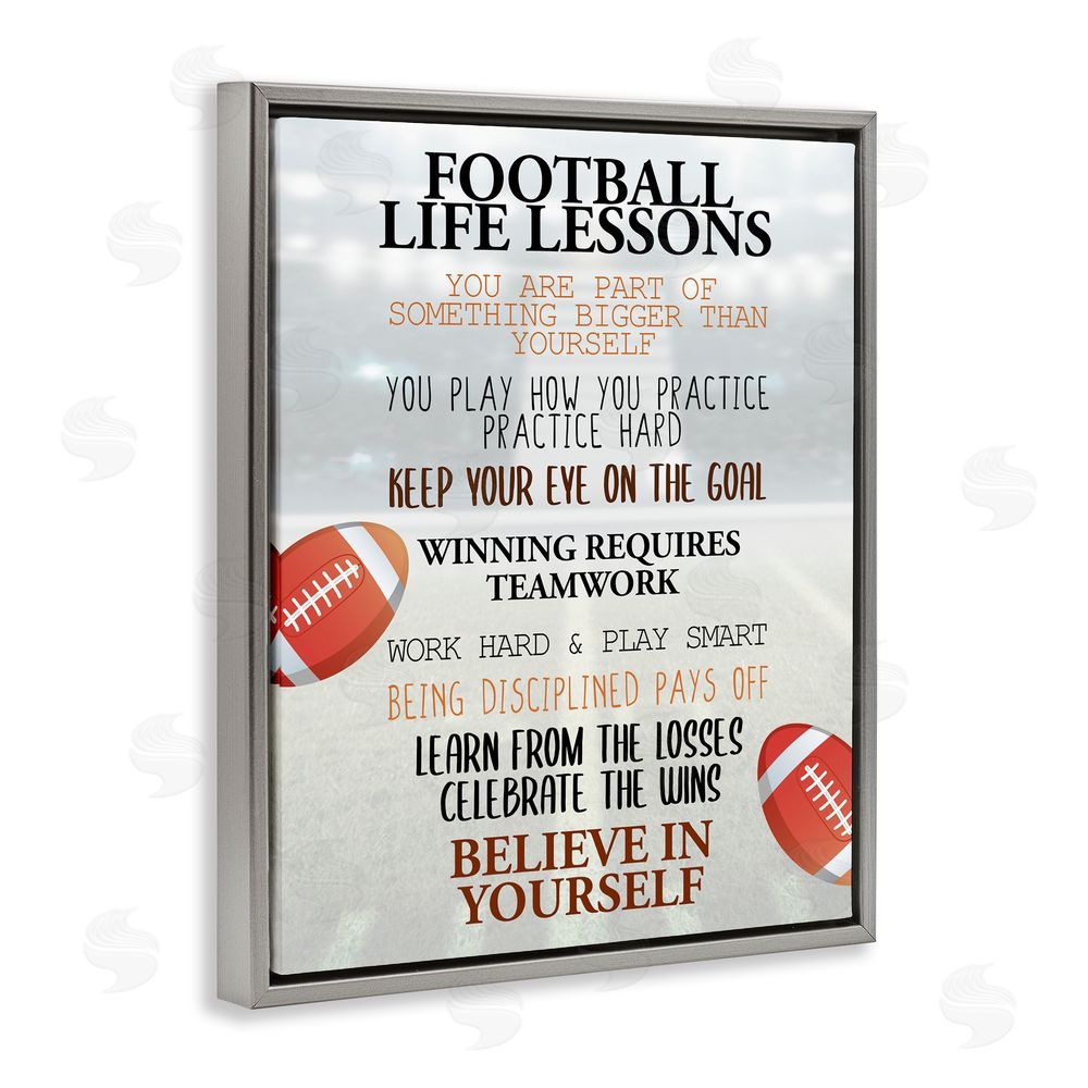 Kim Allen Football Life Lessons Gray Floating Frame Canvas Wall Art Print