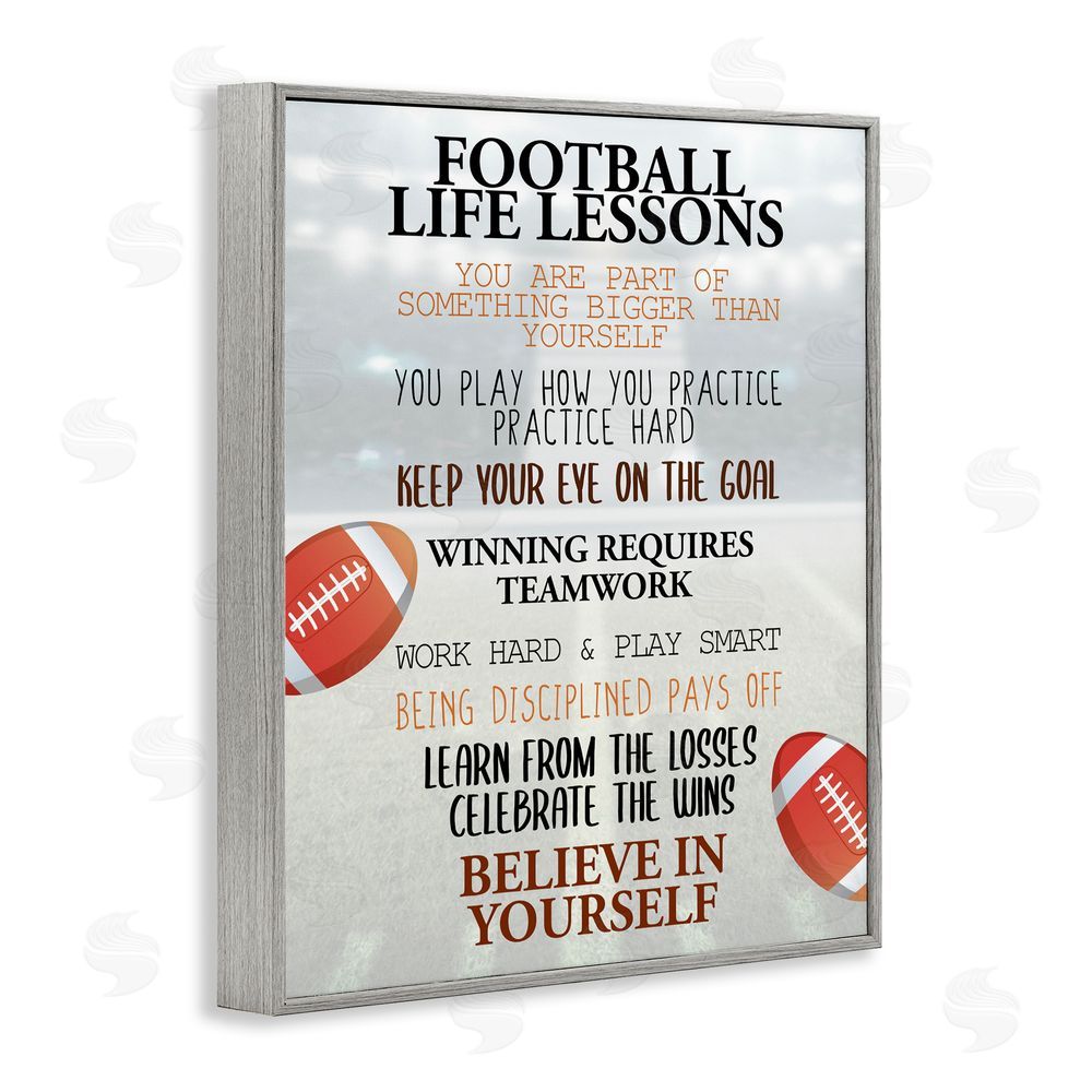 Kim Allen Football Life Lessons Gray Framed Giclee Print Wall Art