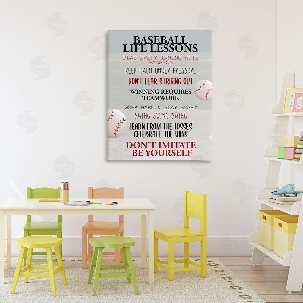 Kim Allen Baseball Life Lessons Stretched Canvas Wall Art Print in Room