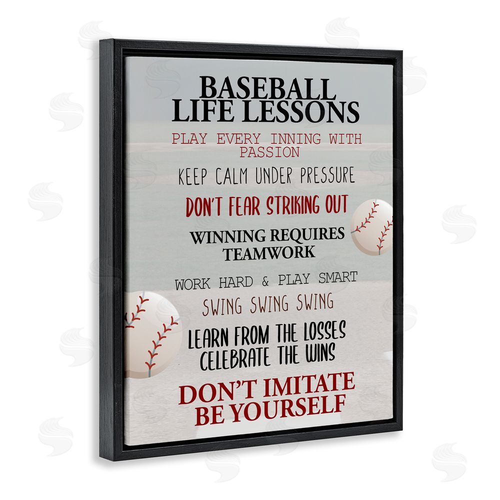 Kim Allen Baseball Life Lessons Black Floating Frame Canvas Wall Art Print