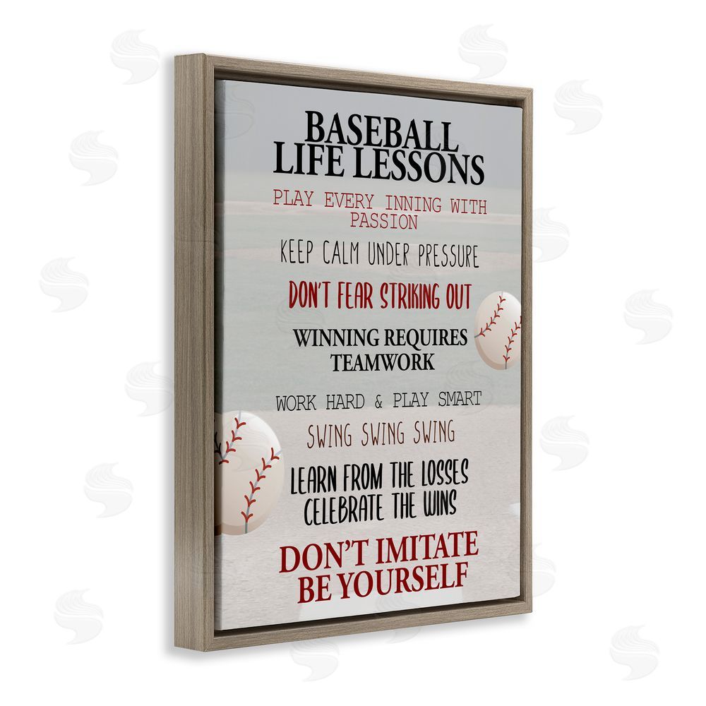 Kim Allen Baseball Life Lessons Brown Floating Frame Canvas Wall Art Print