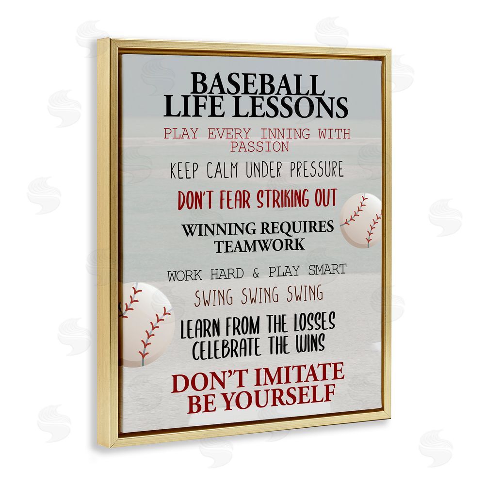 Kim Allen Baseball Life Lessons Gold Floating Frame Canvas Wall Art Print