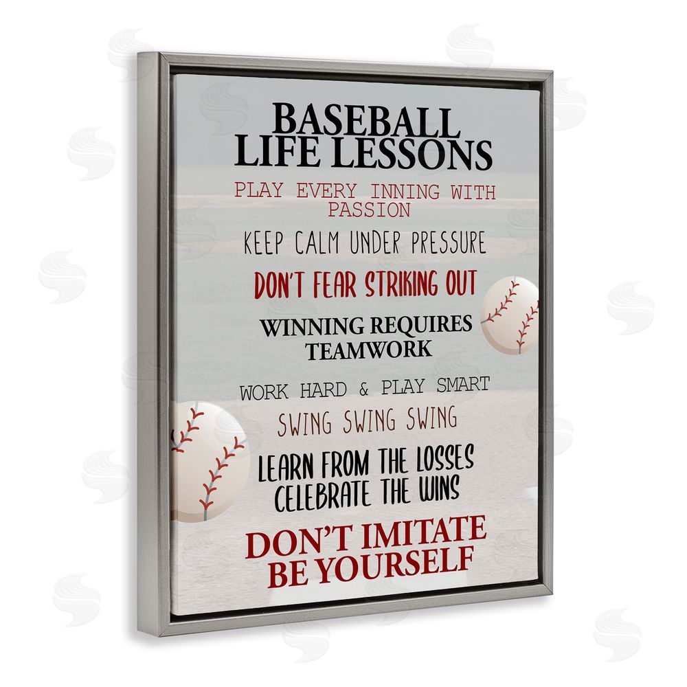 Kim Allen Baseball Life Lessons Gray Floating Frame Canvas Wall Art Print