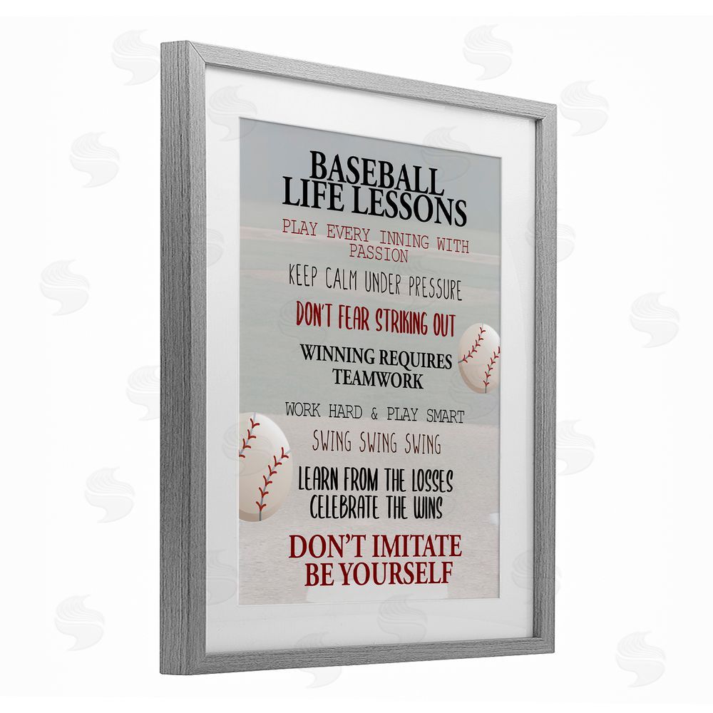 Kim Allen Baseball Life Lessons Gray Framed Print Under Glass Wall Art
