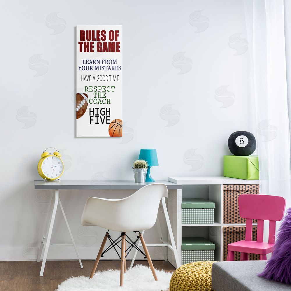 Kim Allen Motivational Rules Of The Game Stretched Canvas Wall Art Print in Room