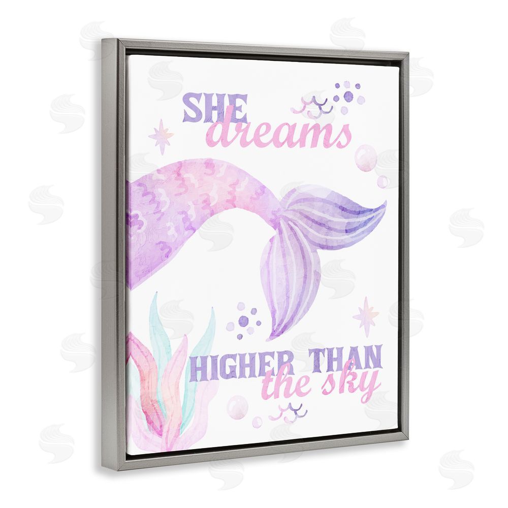 Kim Allen She Dreams Higher Than The Sky Gray Floating Frame Canvas Wall Art Print