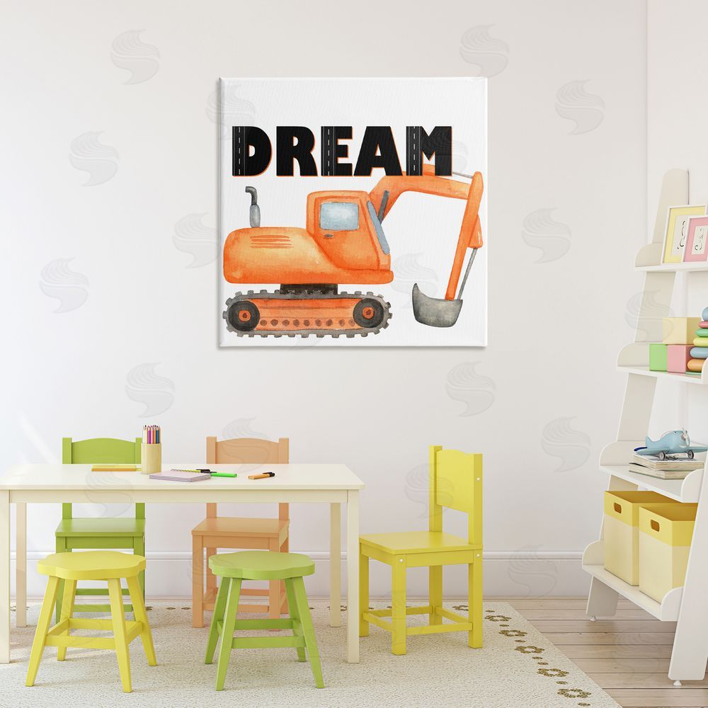 Kim Allen Dream with Orange Excavator Stretched Canvas Wall Art Print in Room