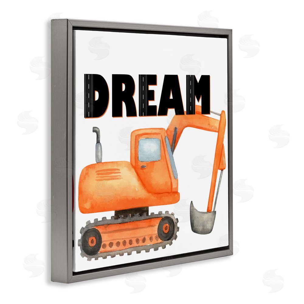 Kim Allen Dream with Orange Excavator Gray Floating Frame Canvas Wall Art Print