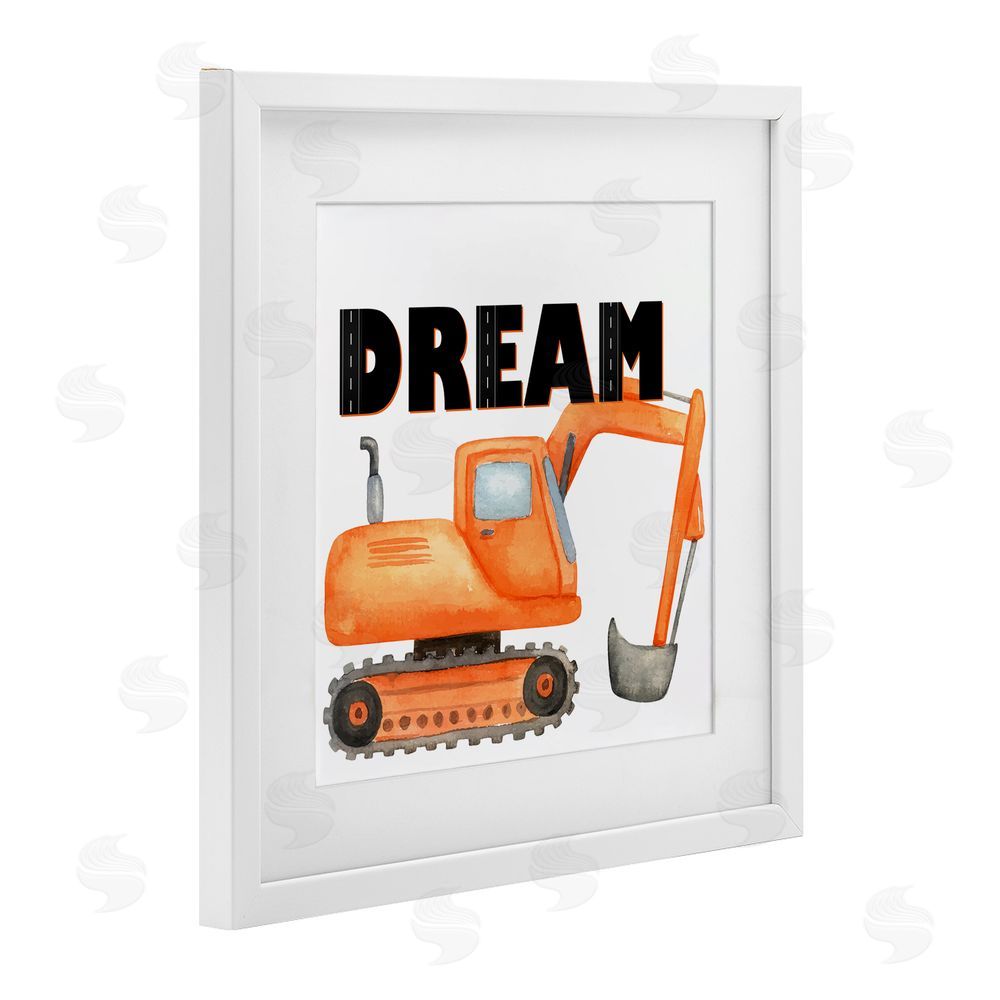 Kim Allen Dream with Orange Excavator White Framed Print Under Glass Wall Art