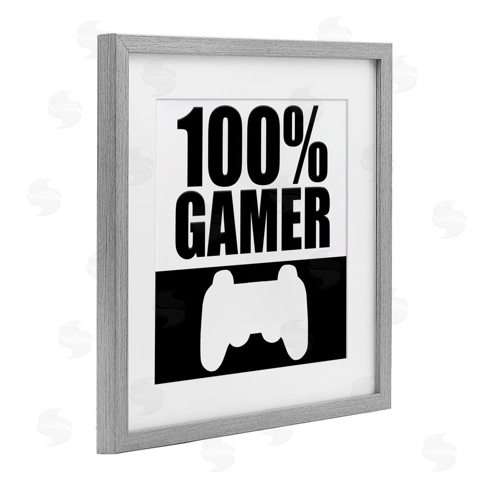 Kim Allen 100% Gamer Black & White Gray Framed Print Under Glass Wall Art
